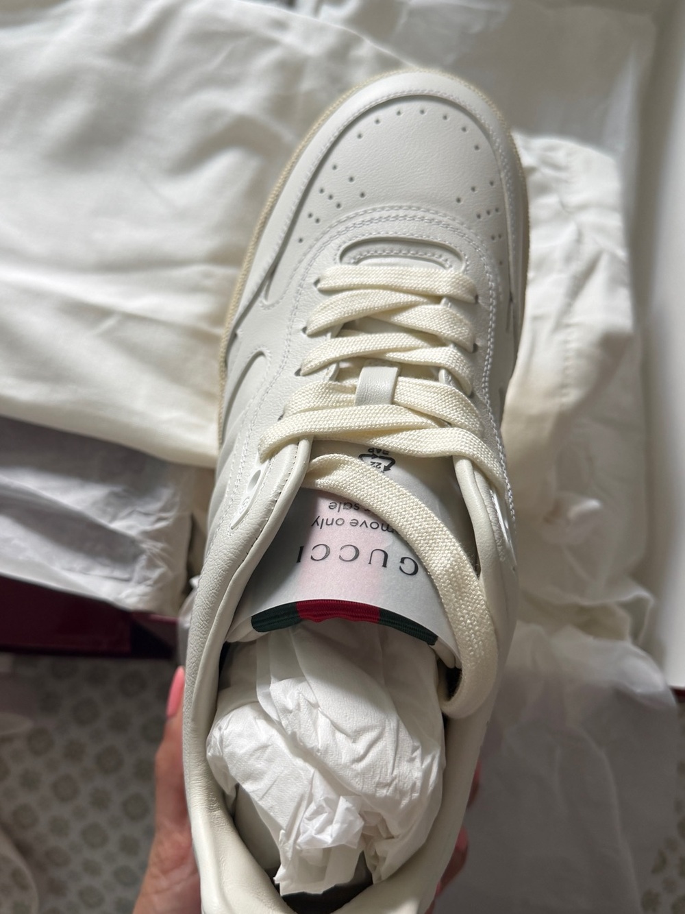 Gucci re web Leather Sneaker with Green-Red Web Accent